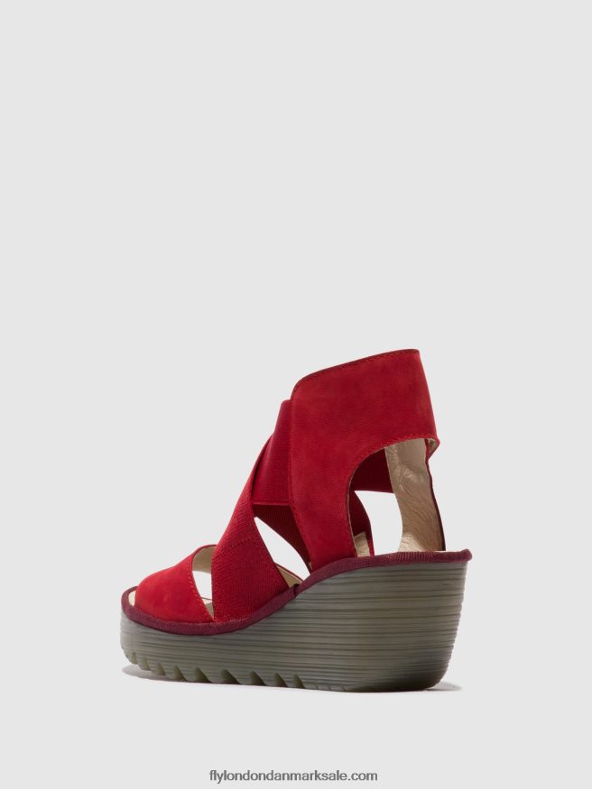 Fly London Kvinder crossover sandaler yuba385 X84ZLZ486 læbestift rød