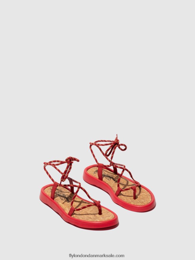Fly London Kvinder sandaler med snøre tace874 X84ZLZ553 læbestift rød