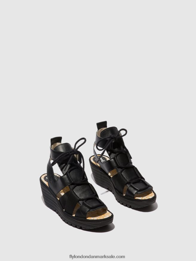 Fly London Kvinder sandaler med snøre yaca413 X84ZLZ473 sort