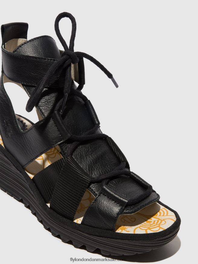 Fly London Kvinder sandaler med snøre yaca413 X84ZLZ473 sort