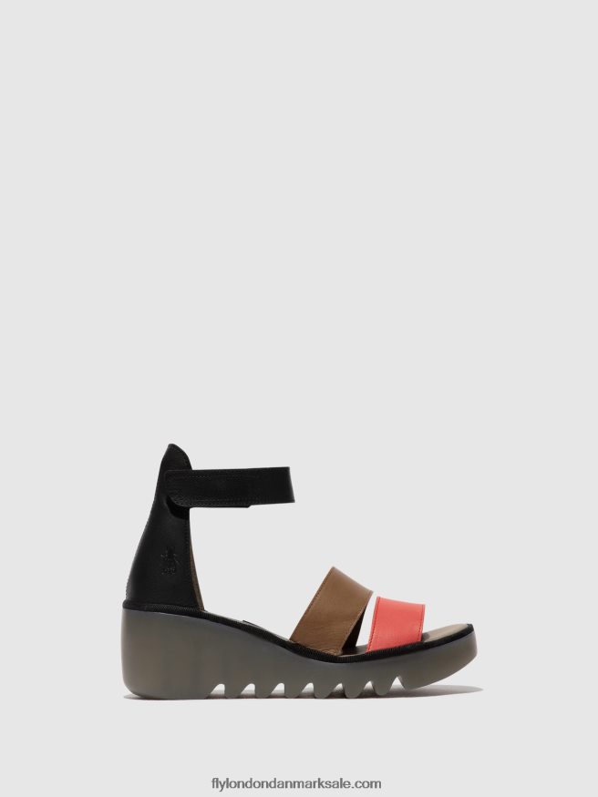 Fly London Kvinder sandaler med stropper bono290 X84ZLZ423 hindbær/jord/sort