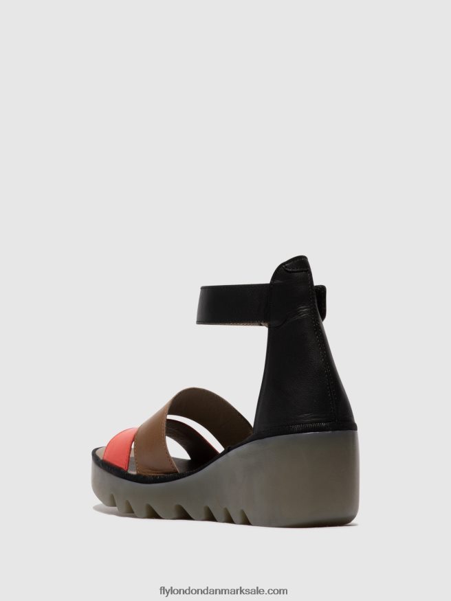 Fly London Kvinder sandaler med stropper bono290 X84ZLZ423 hindbær/jord/sort