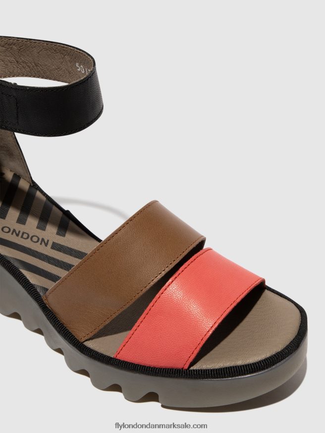 Fly London Kvinder sandaler med stropper bono290 X84ZLZ423 hindbær/jord/sort