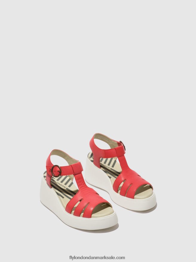Fly London Kvinder sandaler med t-rem duma955 X84ZLZ415 hindbær