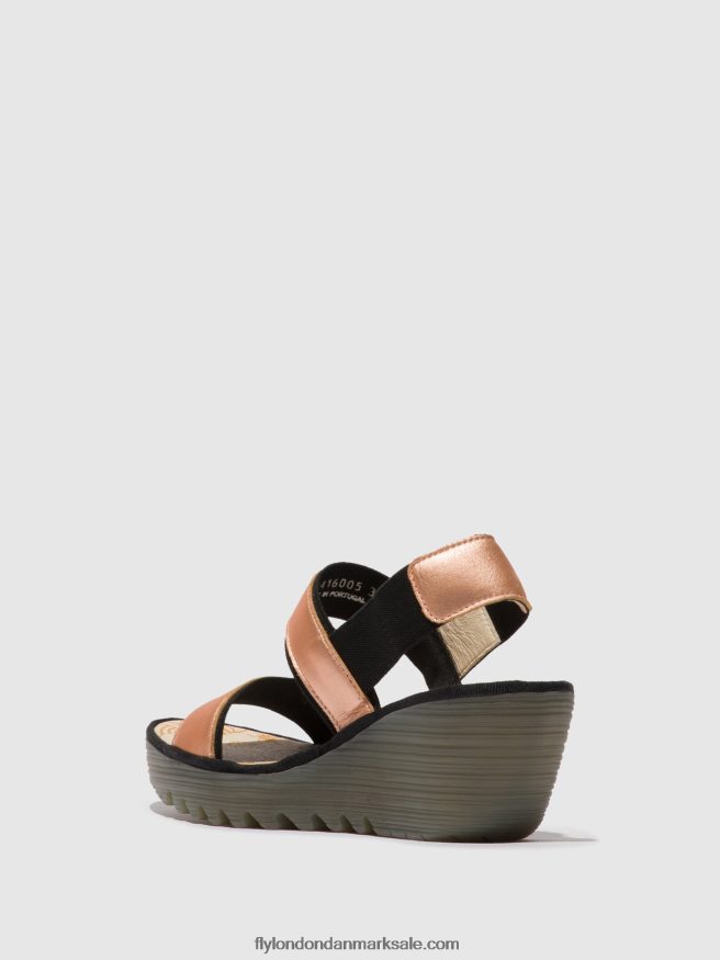 Fly London Kvinder sling-back sandaler yaco416 X84ZLZ439 rødme guld
