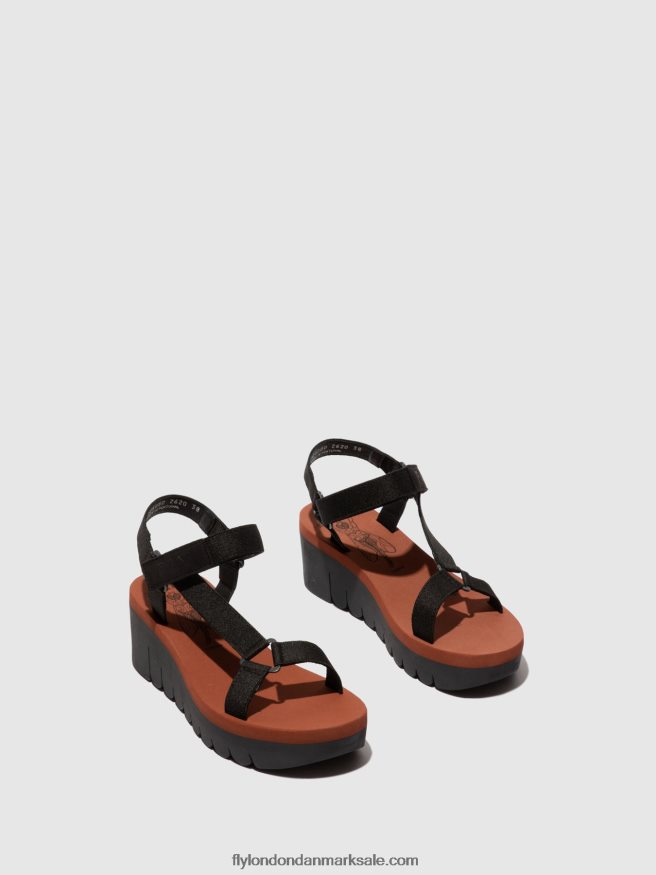 Fly London Kvinder velcro sandaler yefa726 X84ZLZ609 cupido sort (mursten)