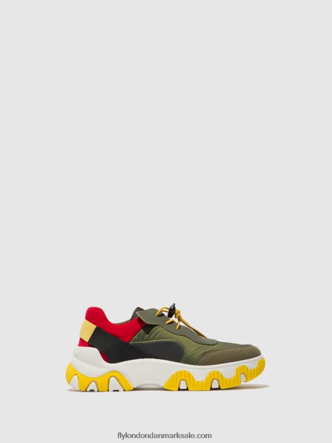 Fly London Kvinder elastiske sneakers fian634 X84ZLZ763 multi khaki/rød/gul