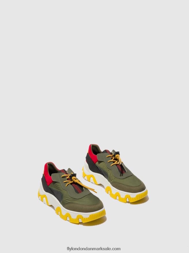 Fly London Kvinder elastiske sneakers fian634 X84ZLZ763 multi khaki/rød/gul