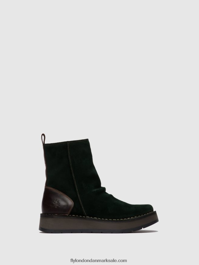 Fly London Kvinder ankelstøvler med lynlås reno053 X84ZLZ248 olieruskind/tæppegrøn skov/dk.brown