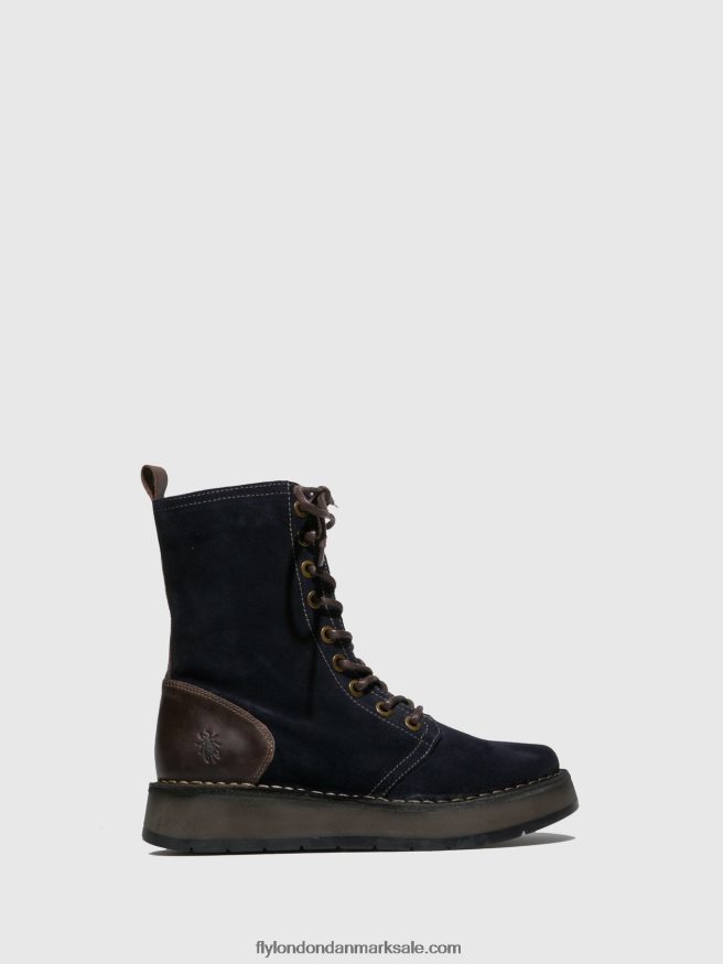 Fly London Kvinder ankelstøvler med snøre rami043 X84ZLZ258 oliesuede/tæppe navy/dk.brown