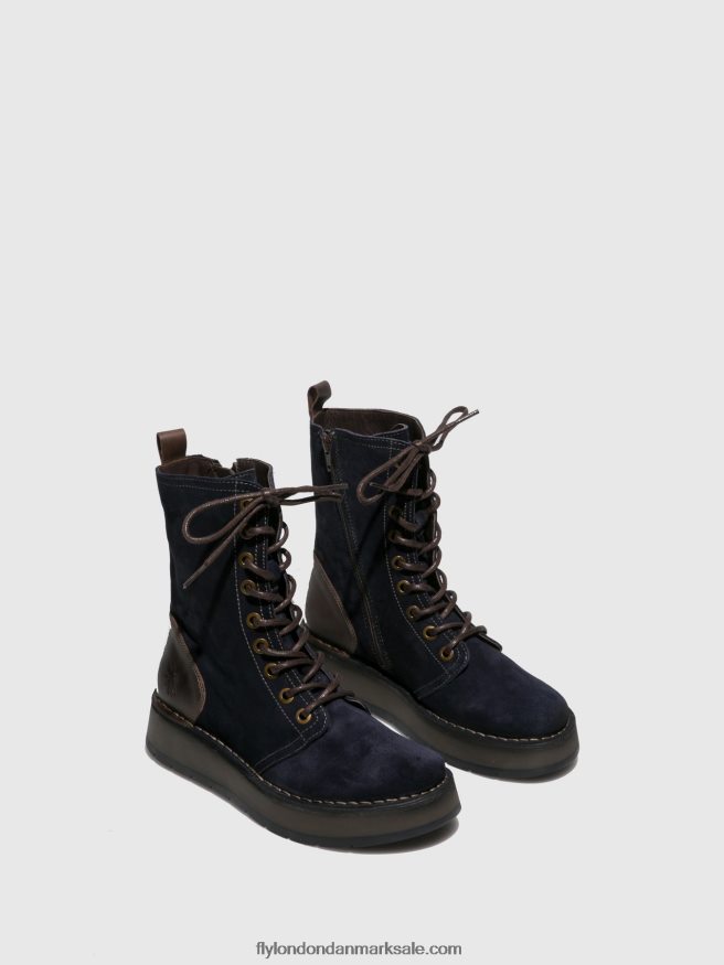Fly London Kvinder ankelstøvler med snøre rami043 X84ZLZ258 oliesuede/tæppe navy/dk.brown