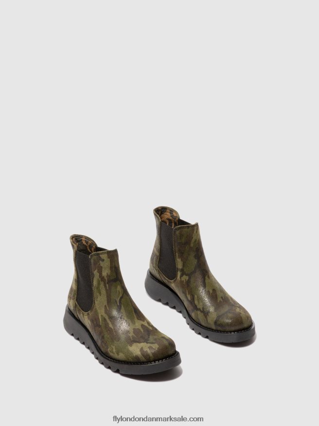 Fly London Kvinder chelsea ankelstøvler X84ZLZ218 salv camouflage militærgrøn